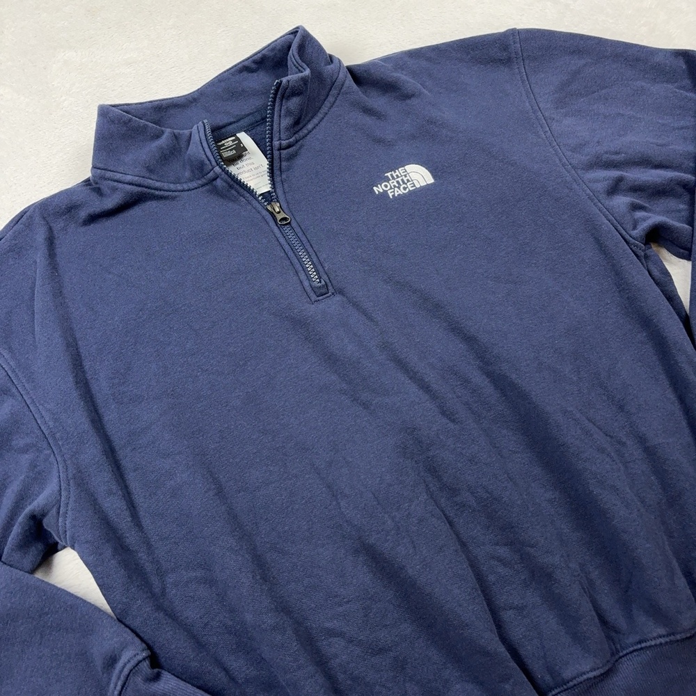 The North Face Pullover Sweater Men S Blue 1/4 Zip Mock Neck Fleece Logo